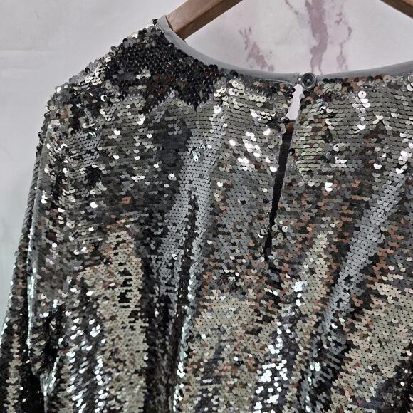 Volcom X Georgia May Jagger Shirt Womens Large All Over Sequin Silver Topper - Picture 6 of 11